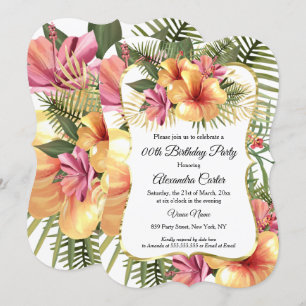 Convites Amarelo Floral Rosa Hibisco Tropical Dourado Anive