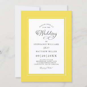 Convites Amarelo Iluminado Elegante Script de Casamento Mod