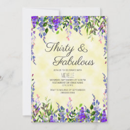 Convites Amarelo-Lavanda-d'água 30 e aniversário fabuloso