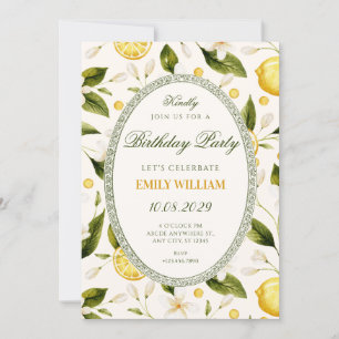 Convites Amarelo limão floral sem emenda de aniversário