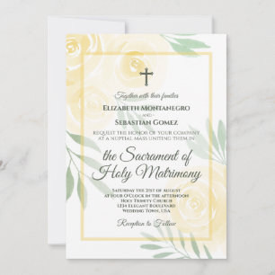 Convites Amarelo Manteiga Boho Chic Rosas Casamento Católic