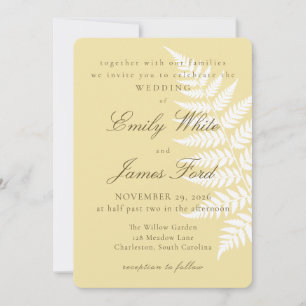Convites Amarelo Manteiga Branco Feto 5x7 Casamento Botânic