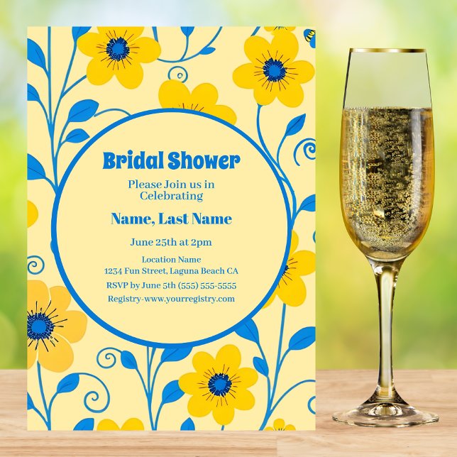 Convites Amarelo-Manteiga e Chá de panela Floral Azul (Butter Yellow and Blue Floral-Bridal Shower Invitation )