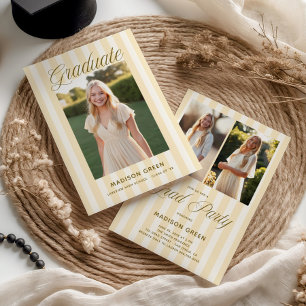 Convites Amarelo Manteiga Listrado Preppy Formatura