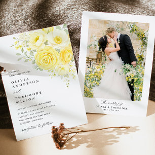 Convites Amarelo Manteiga Marfim Floral Foto Casamento