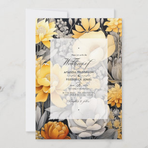 Convites Amarelo Mostarda e Casamento Floral Cinza Claro