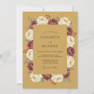 Convites Amarelo Mostarda Floral Botânico Casamento