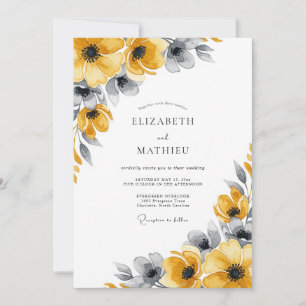Convites Amarelo Mostarda Floral Casamento de Outono