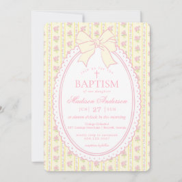 Convites Amarelo Pastel Antigo Floral Chique Batismo
