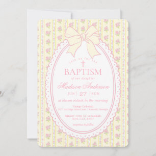 Convites Amarelo Pastel Antigo Floral Chique Batismo