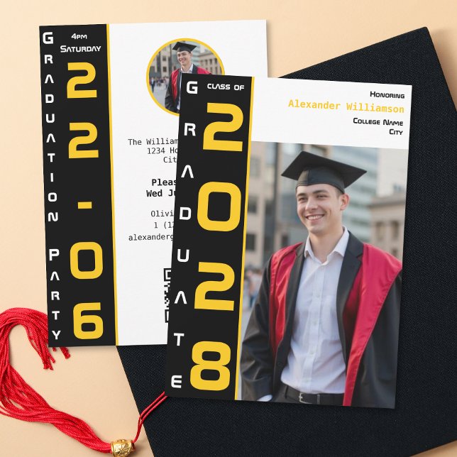 Convites Amarelo Preto Branco Código QR de Foto de Formatur (Criador carregado)