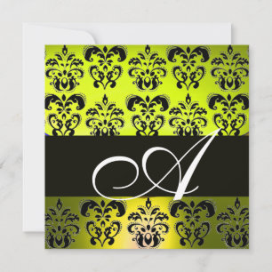 Convites AMARELO PRETO  DAMASCO MONOGRAMA , branco