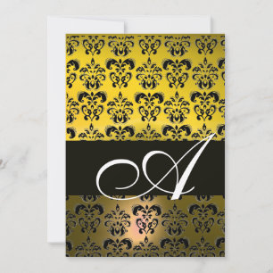 Convites AMARELO PRETO DAMASCO MONOGRAMA ,branco brilhante