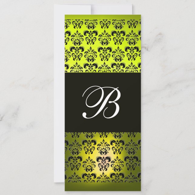 Convites AMARELO  PRETO  MONOGRAMA DAMASCO , branco (Frente)