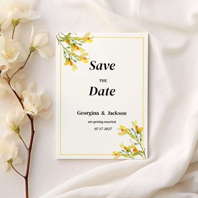 Convites Amarelo primavera verde-laranja floral Guarde a Da (Yellow orange green spring floral Save the Date )
