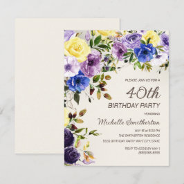 Convites Amarelo-púrpura aniversário de 40 anos Floral