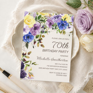 Convites Amarelo-roxo 70 Floral Aniversário