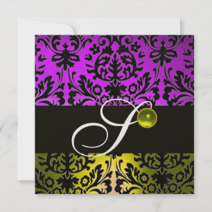 Convites AMARELO ROXO DAMASCO MONOGRAMA TOPÁZIO Dourado