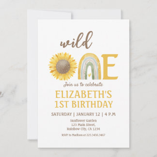 Convites Amarelo Sunflower Wild Um primeiro aniversario