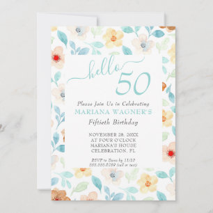 Convites Amarelo Teal Floral Elegante Script Aniversário de