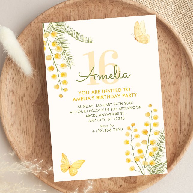 Convites Amarelo verde floral aniversário (Criador carregado)