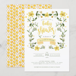 Convites Amarelo Verde Floral Bee Watercolor