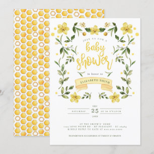 Convites Amarelo Verde Floral Bee Watercolor