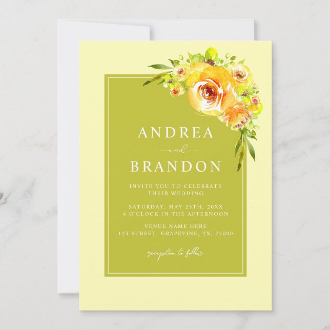 Convites Amarelo & Verde | Jardim Vibrante | Casamento Códi (Frente)