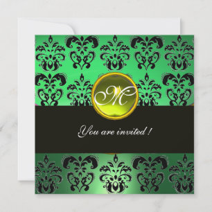 Convites AMARELO VERDE PRETO DAMASCO MONOGRAMA, topázio