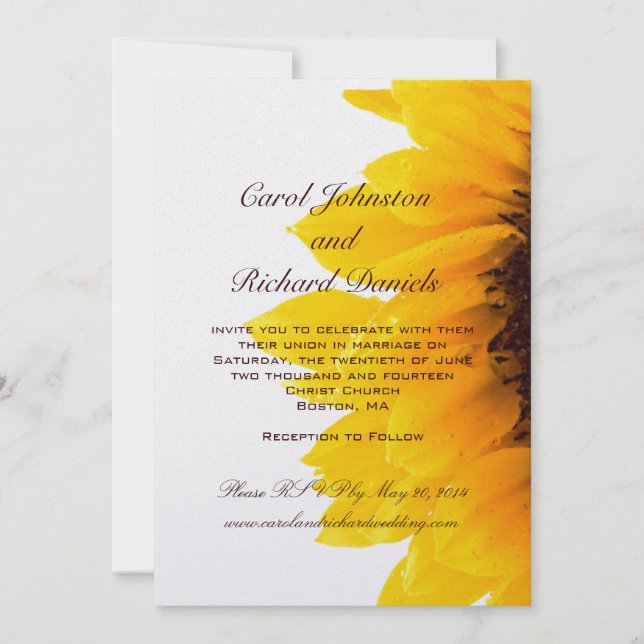 Convites amarelos do casamento do girassol (Frente)
