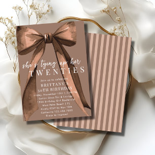 Convites Amarrando Meus 20 Anos Laço Marrom Coquete 30º Ani