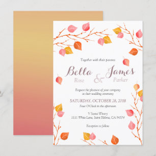 Convites ambarinos do casamento outono das folhas