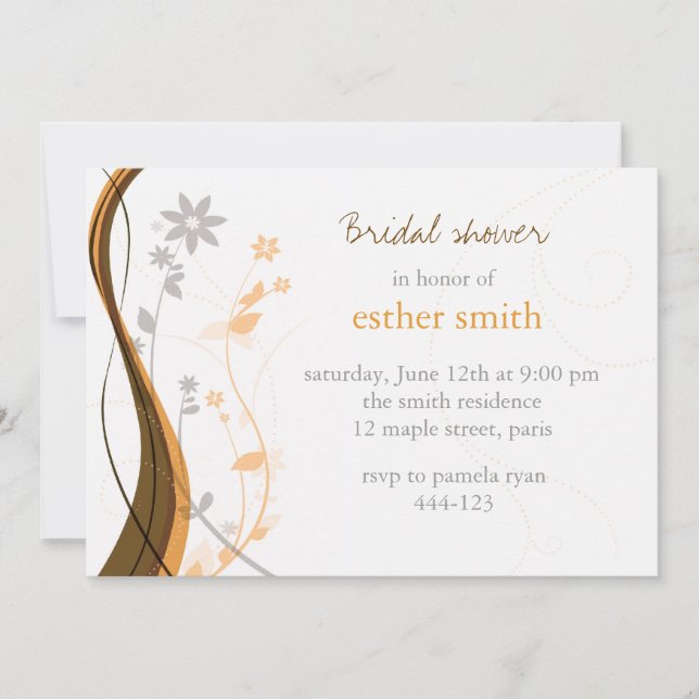 Convites Amber & cinza floral (Frente)