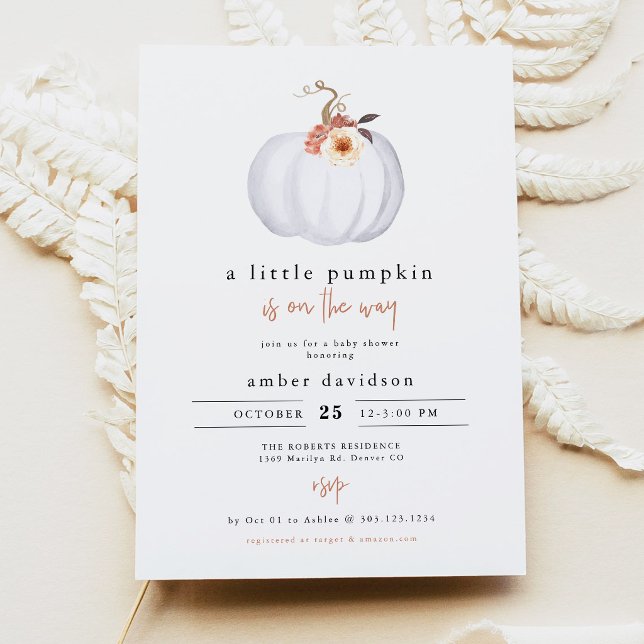 Convites AMBER Festa de Bebê da Pequena Abóbora Rústica Mod (Terracotta Floral Little Pumpkin Baby Shower Invitation)