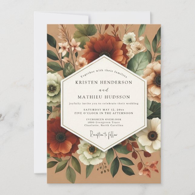 Convites Amber Floral Autumn Romance Wedding (Frente)