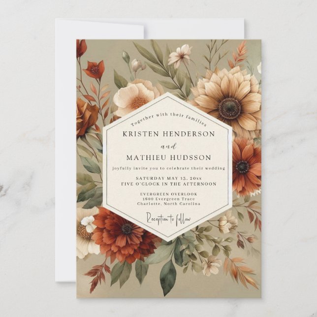Convites Amber Floral Autumn Romance Wedding (Frente)
