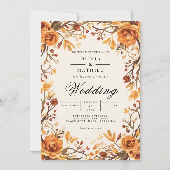 Convites Amber Floral Branch Flourish Wedding (Frente)