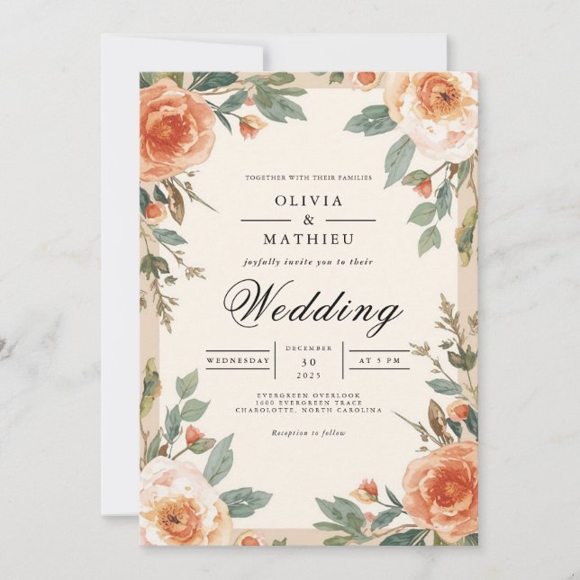 Convites Amber Floral Brushstroke Wedding (Frente)