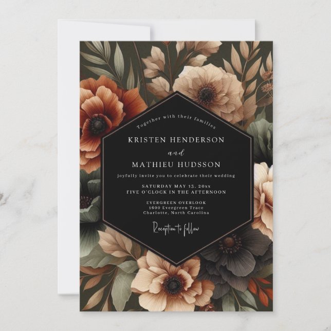Convites Amber Floral Moody Wedding (Frente)