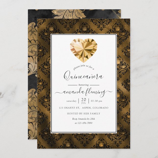 Convites Amber Gemstone Quinceañera (Frente/Verso)