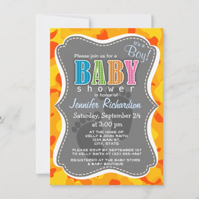 Convites Amber Orange Camo; Camouflage (Frente)