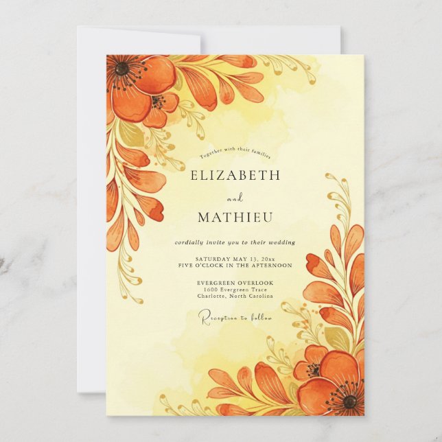 Convites Amber Watercolor Autumn Wedding (Frente)