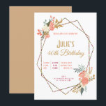 Convites Ambrose Coral Floral Frame aniversário de 40 anos<br><div class="desc">Convide seus hóspedes em estilo para sua festa de aniversário de 40 anos com este elegante design de Ambrose Coral e florais coloridos creme nos cantos superior esquerdo e inferior direito de um quadro geométrico colorido. Personalize facilmente o texto para seus próprios detalhes. Você também pode alterar os estilos de...</div>