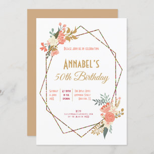 Convites Ambrose Coral - Quadro Geométrico 50º Aniversário