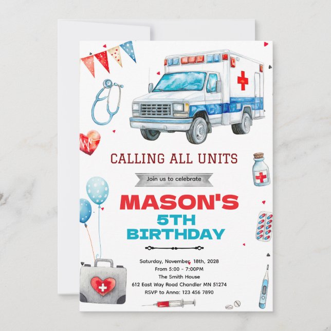 Convites Ambulance party theme invitation (Frente)