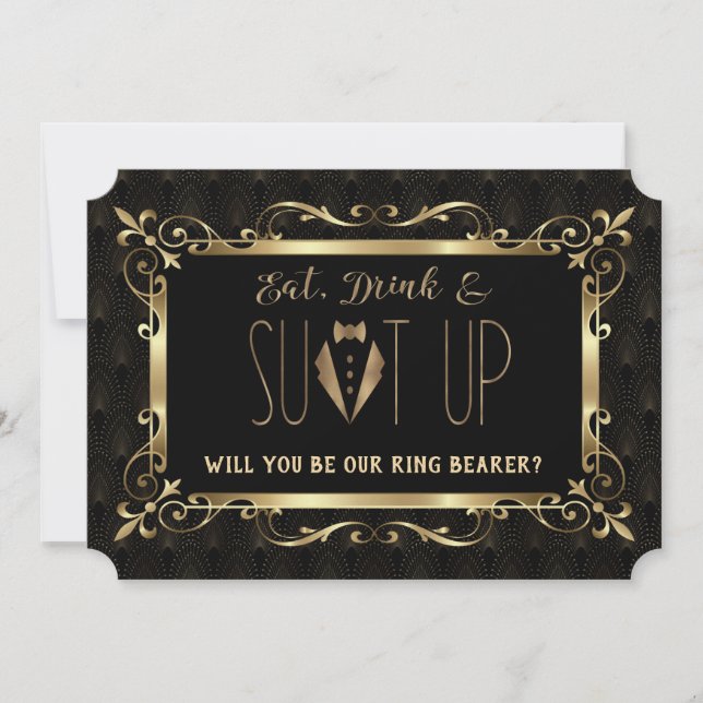 Convites Ame meu Porta-Argolas Charme Roaring 20s Dourado A (Frente)