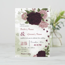 Convites ameixa cor-de-rosa flores burgundy casamento verde
