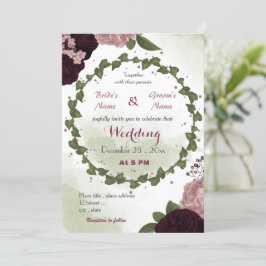 Convites ameixa cor-de-rosa flores burguns flores verdes ca