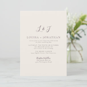 Convites Ameixa Creme Mínimo Monograma Script Elegante Casa