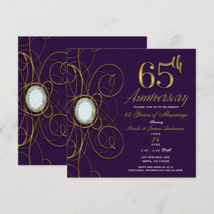 Convites Ameixa Roxo Real Diamante Dourado 65 65º Aniversár